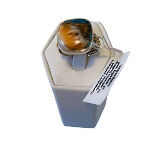 Sterling Silver & Brass Genuine Oyster Copper Turquoise Ring in Ladies Size 8